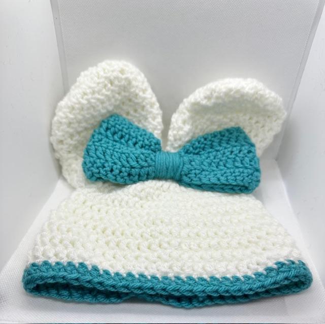 Bunny Hat in Teal and White Beanie Kids