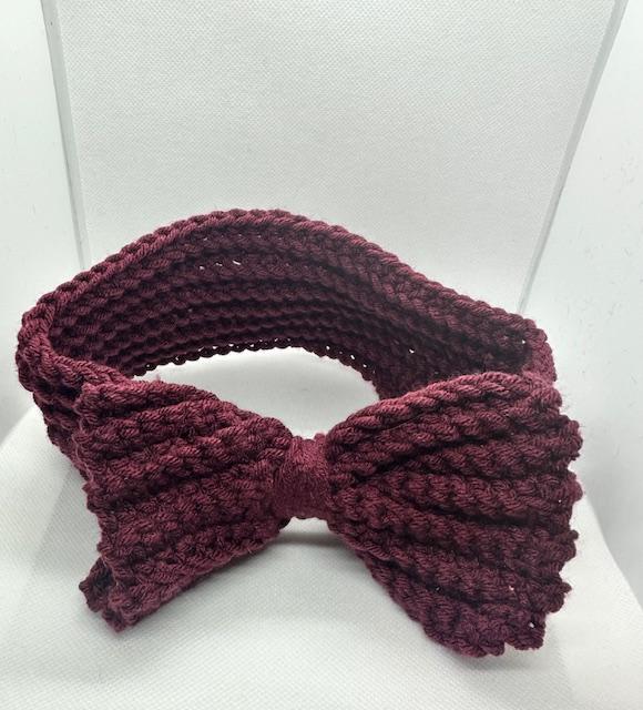 Burgundy Crochet Headband with Bow Adult Medium
