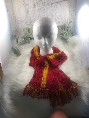 Red with Gold Stripe Crochet Scarf 56 inches