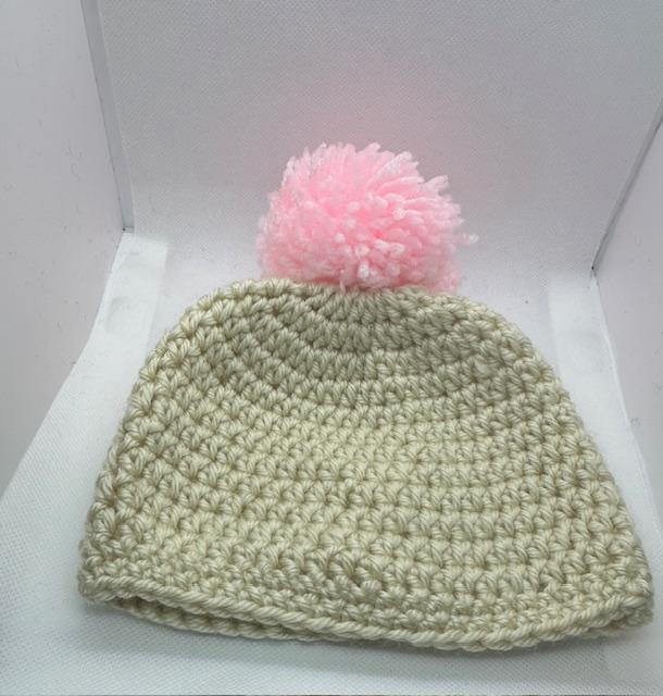 Cream with Pink Pom Beanie Kids