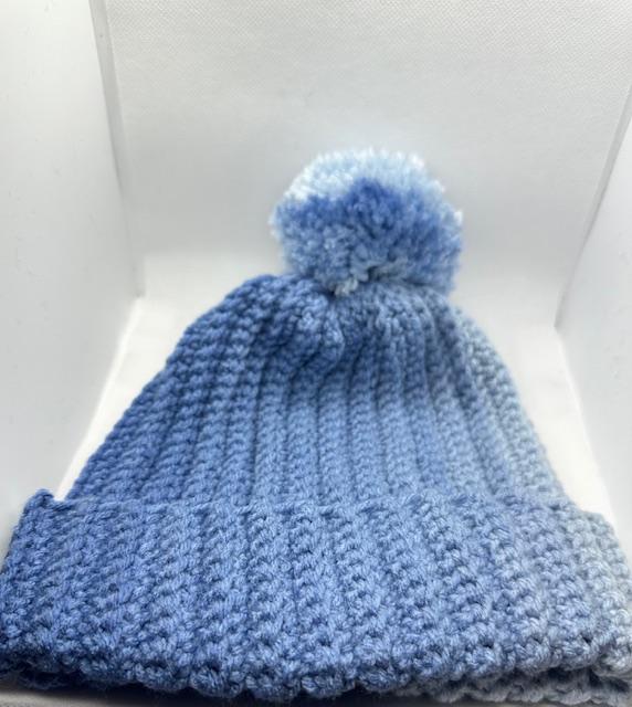 Medium Blue and Lt Blue with Pom Beanie Adult