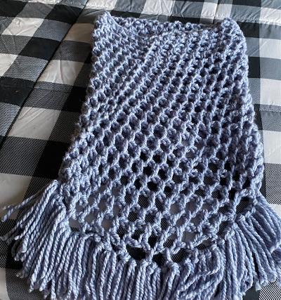 Lt Blue Fringed Crochet Cowl Scarf
