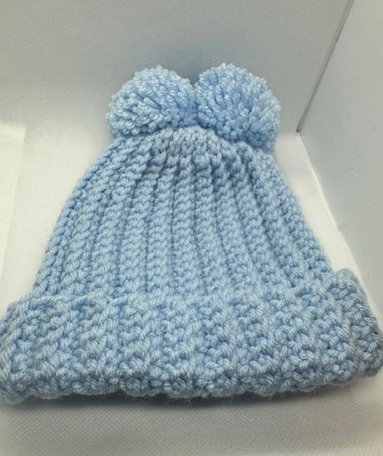 Light Blue with 2 Poms Beanie Kids