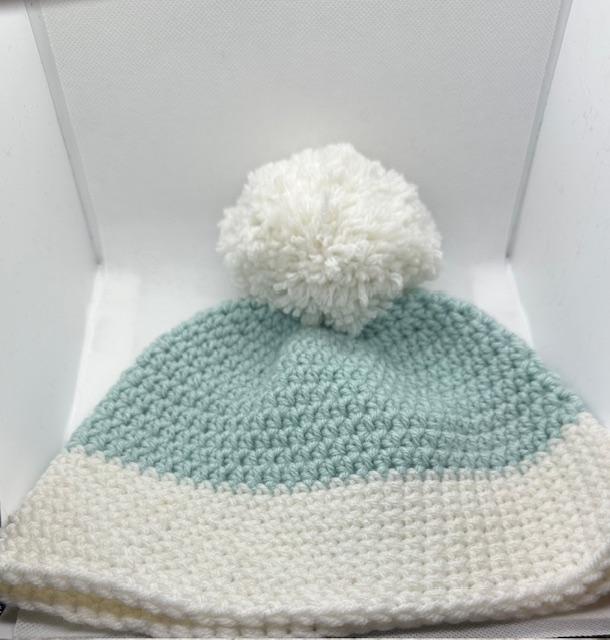 Lt Blue and Cream with Pom Beanie Adult