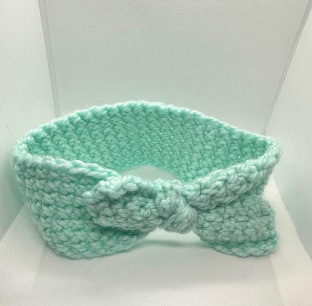 Mint Green Crochet Headband with Tie Bow Adult Large