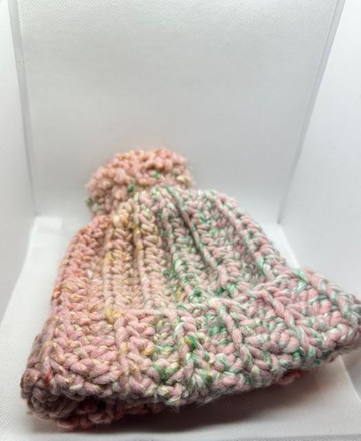 Mixed Pinks and Green Swirl with Pom Beanie Kids