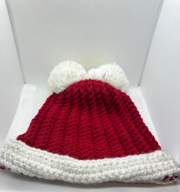 Red and White Trim with 2 Poms Beanie Kids