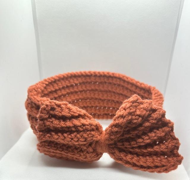 Rust Crochet Headband with Bow Adult Large