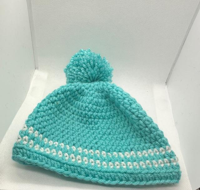 Teal with White with Pom Beanie Kids