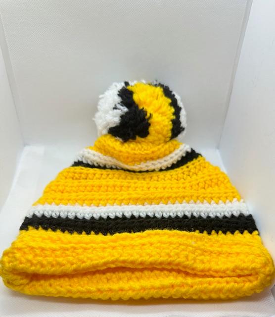 Yellow Black White with Pom Beanie Kids
