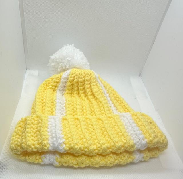 Yellow and White Stripe with Pom Beanie Kids