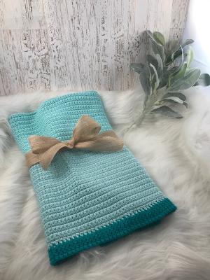 Blanket Baby Crochet Mint Green and Dark Green Border COTTON YARN