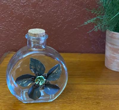 Decor Home Vintage Bottle - Flower with Green Stone
