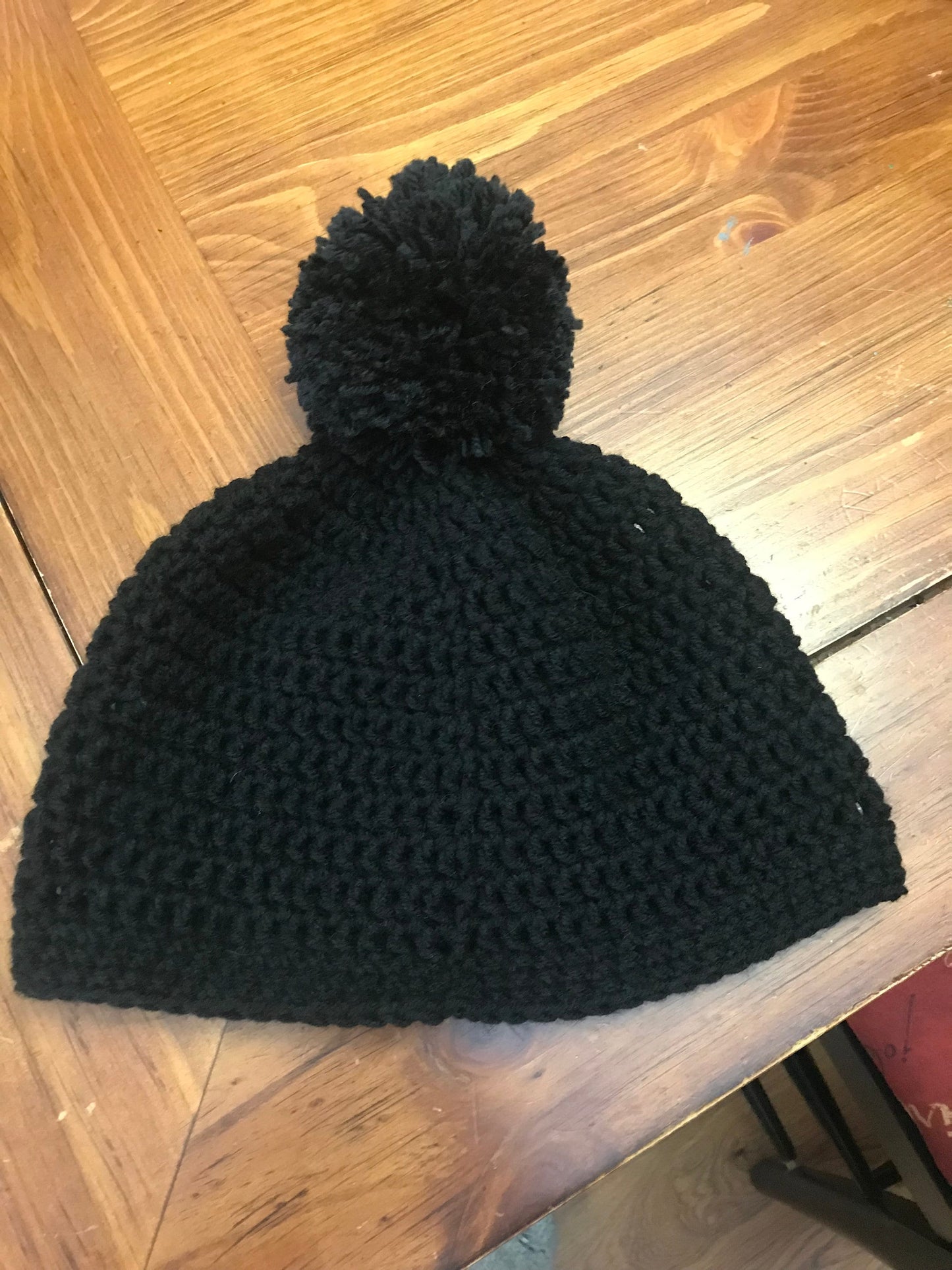 Handmade crochet hat (beanie) Solid Black & Pom