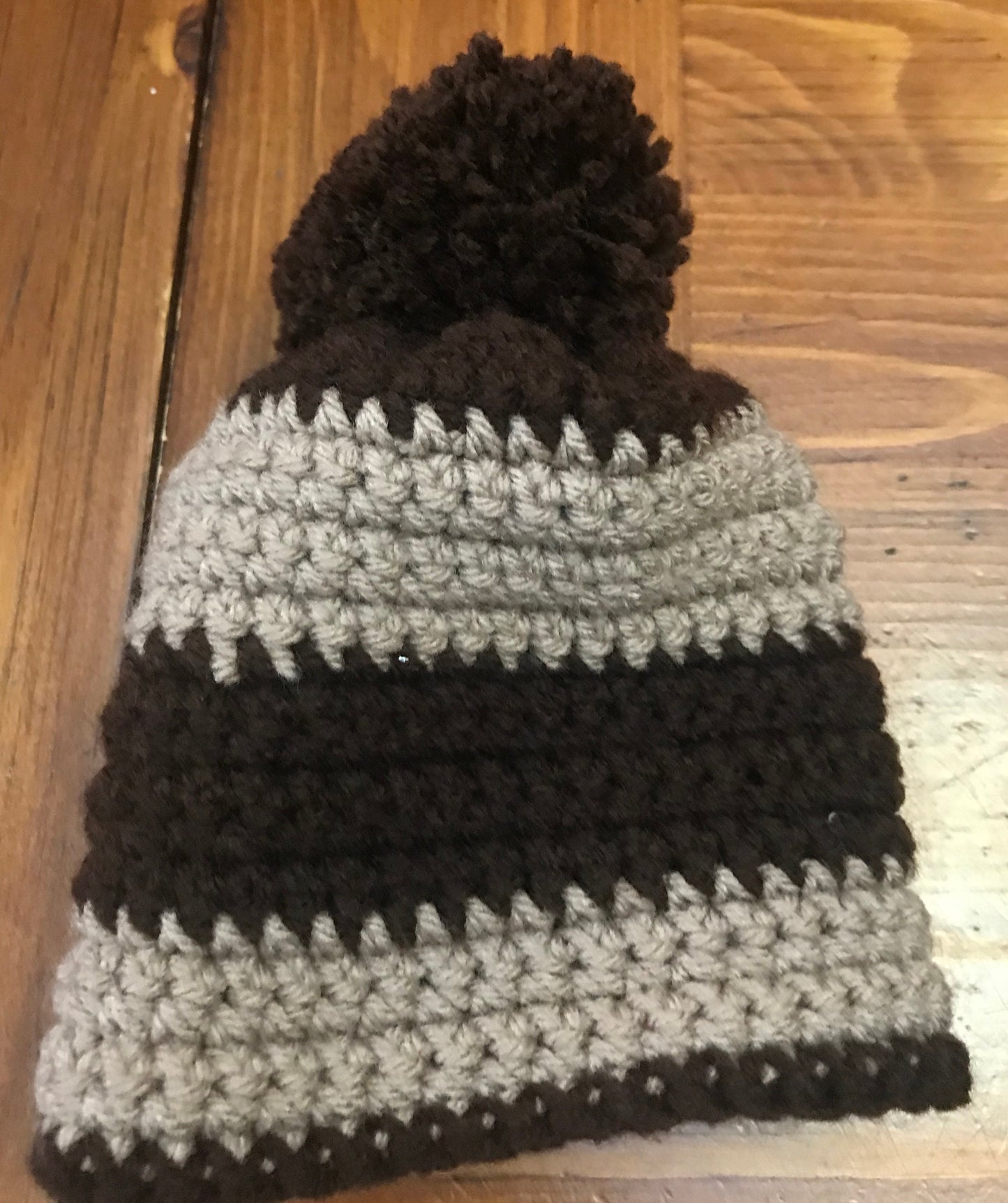 Handmade baby crochet hat (beanie) Brown and Tan with Pom