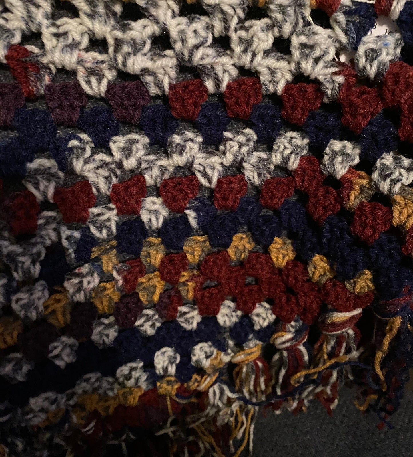 Fringed Scarf Navy, Gold, Burgandy Mix