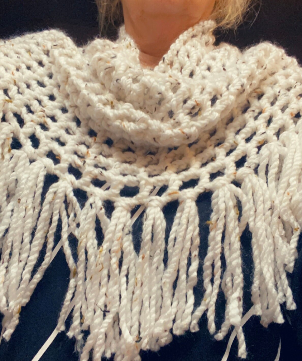 Fringed Cowl Neck Scarf White Oatmeal