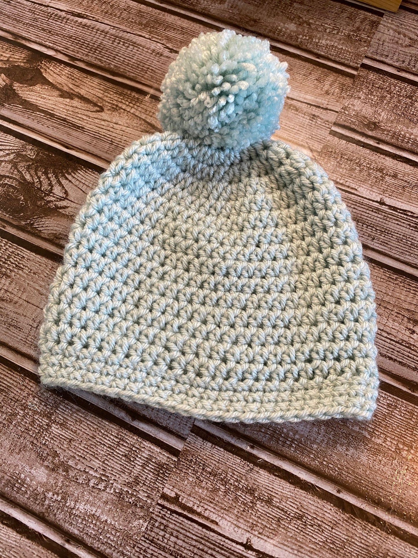 Handmade crochet hat (beanie) Light Green with Pom