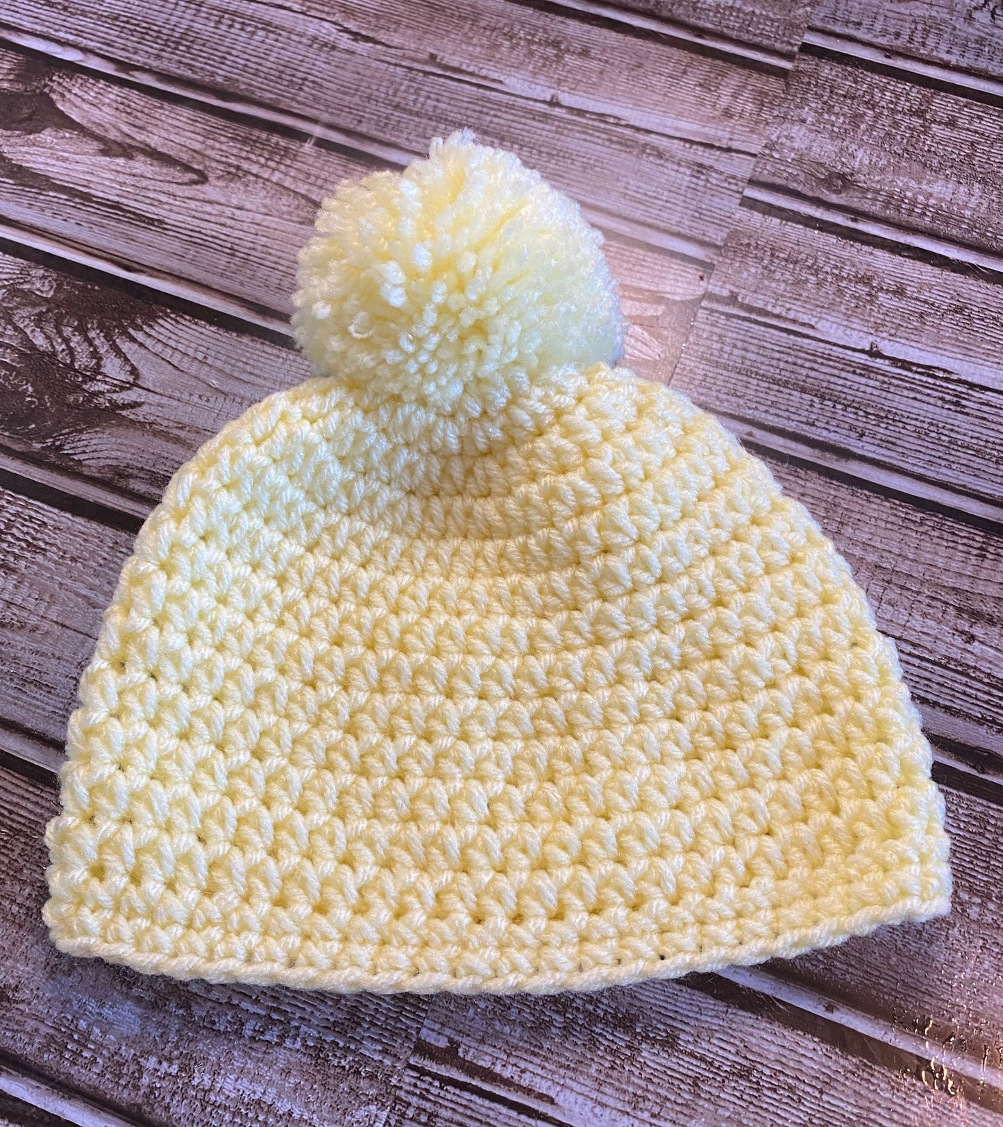 Handmade crochet hat (beanie) Pale Yellow with Pom