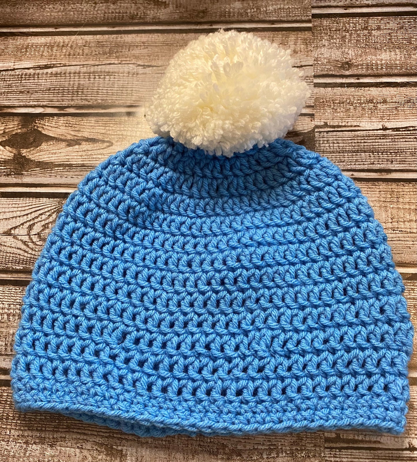 Handmade crochet hat (beanie) Medium Blue with Pom
