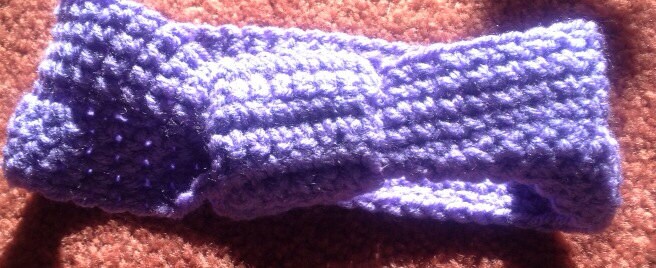 Handmade crochet headband. Light purple with knot. 8”