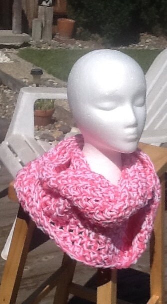Crochet Infinity Scarf - Perfect Pink & White