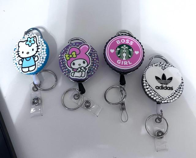Badge Reels with and without rhinestones