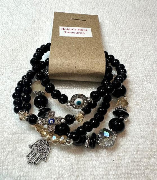 Black Evil Eye set with multiple charms (4 pc set)