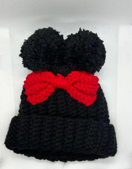 Newborn Beanies and Hats Black with Poms & Bow