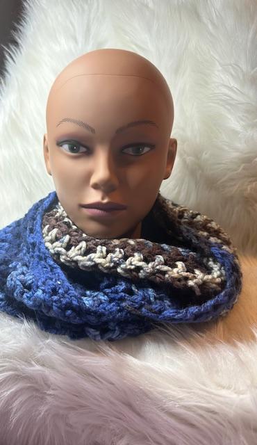 Blues Brown Gray and Cream Infinity Scarf