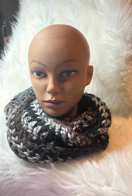 Brown Gray Black and White Infinity Scarf