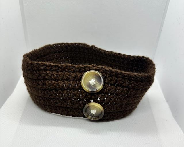 Brown Crochet Headband with 2 Buttons Kids