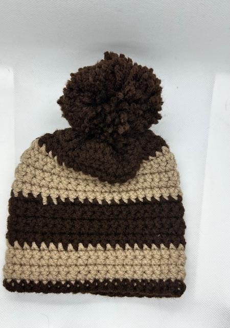 Newborn Beanies and Hats Brown and Tan with Pom