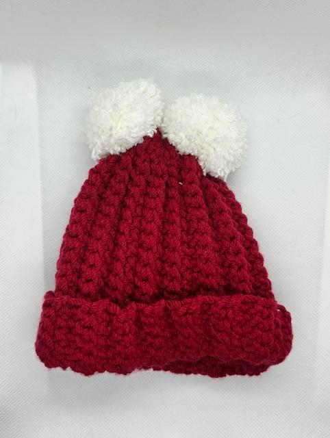 Newborn Beanies and Hats Burgandy with White Poms