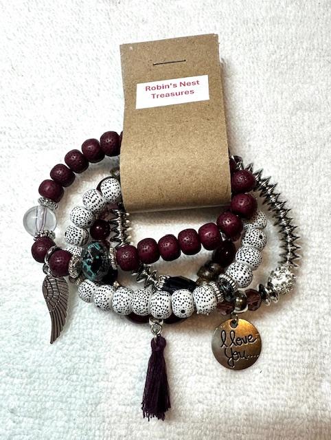 Burgundy I Love You set with multiple charms (4 pc set)