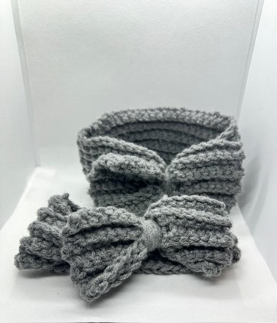 Gray Crochet Headband with Bow Kids