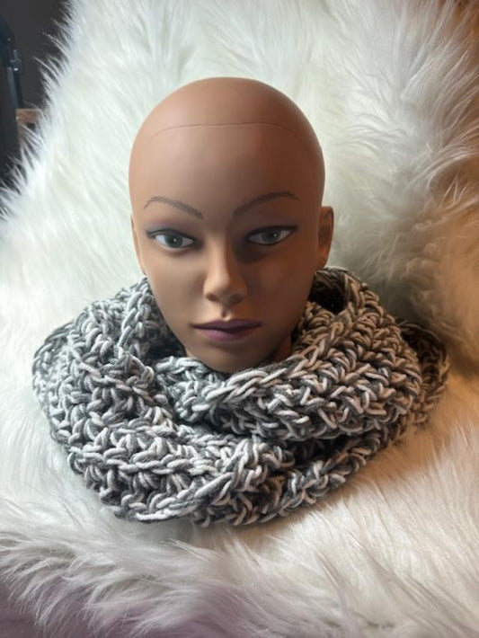 Gray and White Infinity Scarf