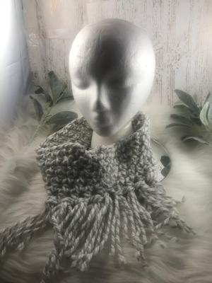 Short Fringed Crochet Cowl Scarf