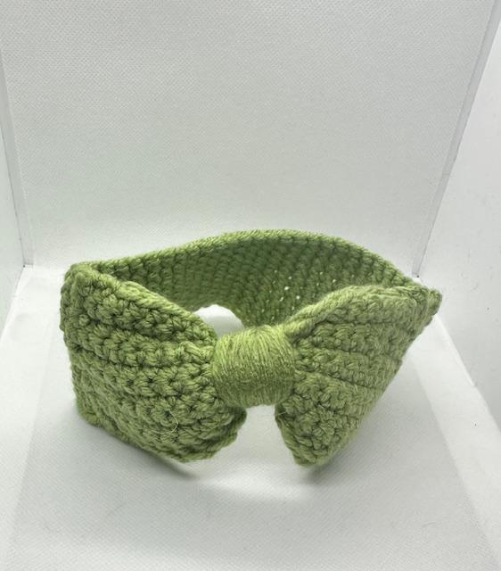 Green Crochet Headband with secure Bow Kids