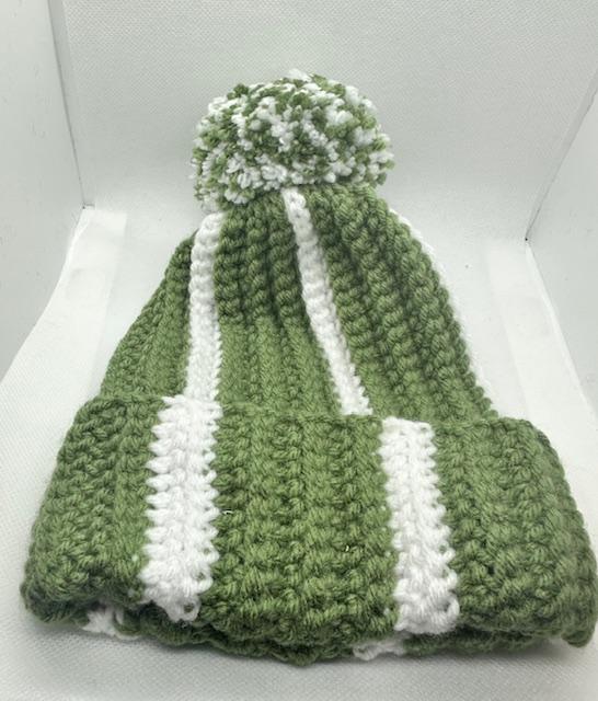 Green and White with Pom Beanie Kids