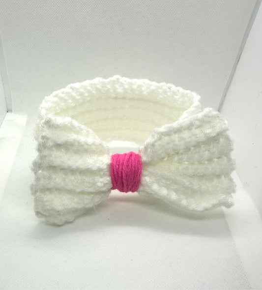 Handmade baby crochet headband White with Pink