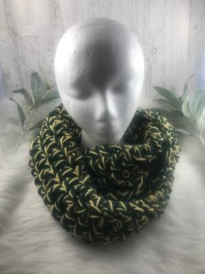 Hunter Green and Pale Yellow Infinity Scarf