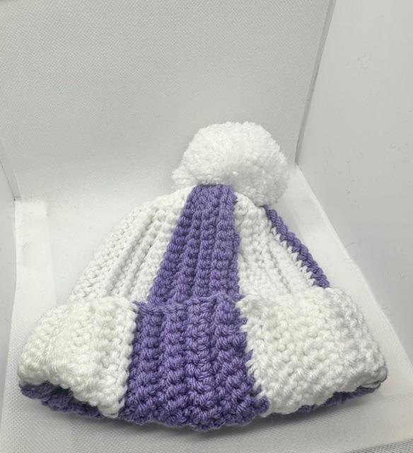 Lavender and White Stripe with Pom Beanie Kids