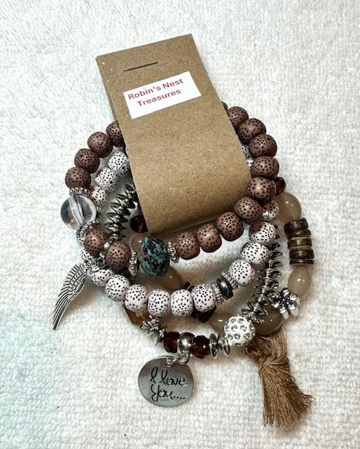 Brown and Teal I Love You set with multiple charms (4 pc set)