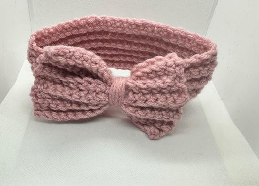 Mauve Crochet Headband with Bow Kids