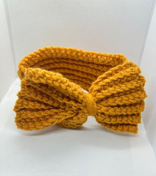 Mustard Crochet Headband with Bow Kids