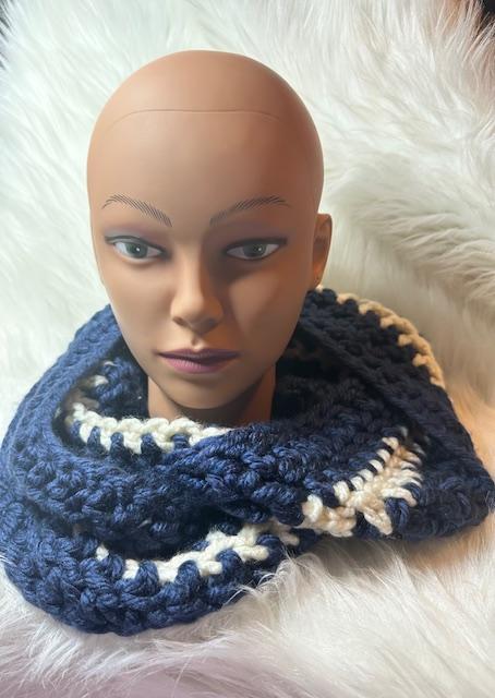 Navy Blue with White Infinity Scarf