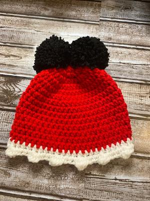 Red with White trim and Black Pom Beanie Kids