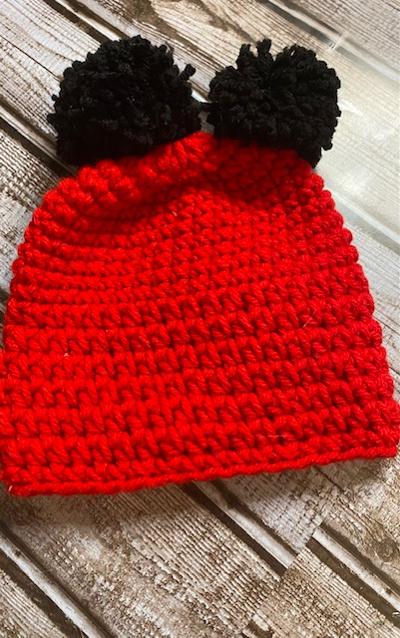 Newborn Beanies and Hats Red with Black Poms