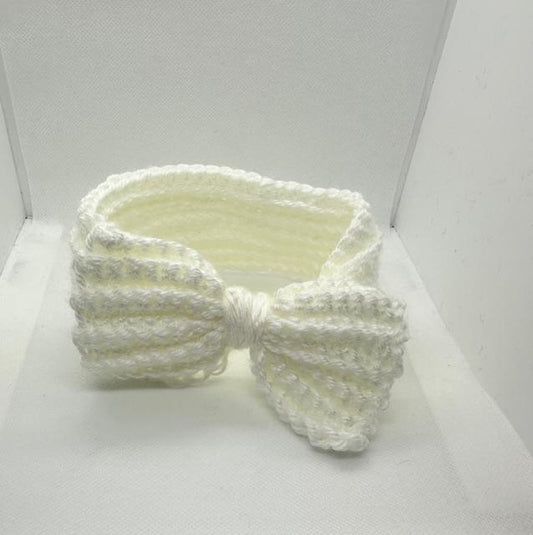 White Crochet Headband with Bow Kids